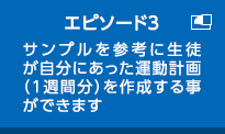 エピソード3 サンプルを参考に生徒が自分にあった運動計画（1週間分）を作成する事ができます